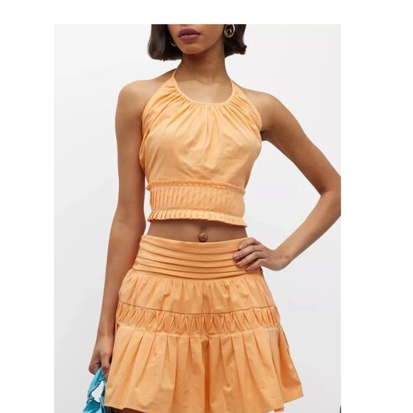 New Ramy Brook Charlie Pleated Halter Summer Top, Peach, Size Small - Picture 1 of 10